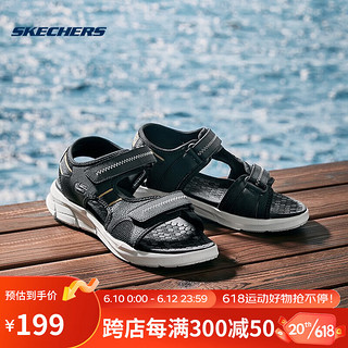 Skechers2023年夏季男子鞋户外沙滩鞋透气软底魔术贴凉鞋 237286-BLK 黑色 39.5