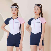 三彩马泳衣女保守学生运动款度假游泳修身显瘦遮肚连体时尚温泉泳装 藏青色092351 L