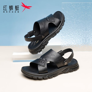 红蜻蜓（RED DRAGONFLY）沙滩凉鞋2023夏季新款男鞋户外两用凉拖鞋软底休闲鞋男WTT23052 黑色 43