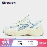 斐乐（FILA）FUSION斐乐潮牌CONCH DX男鞋复古潮鞋2023夏新款轻便跑步鞋 雾珠灰/乡村蓝-FC 39