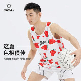 准者篮球运动背心宽松水果印花渐变篮球服健身跑步体育生训练 草莓白 XL/180