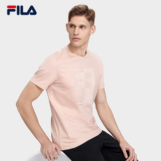 斐乐（FILA）官方男子短袖T恤2023夏新款简约休闲通勤圆领针织短袖衫 灰蜜粉-PK 190/108A/XXXL