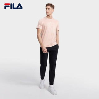 斐乐（FILA）官方男子短袖T恤2023夏新款简约休闲通勤圆领针织短袖衫 灰蜜粉-PK 190/108A/XXXL