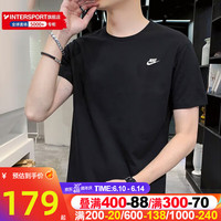 耐克(NIKE)T恤男 2023夏新款运动服跑步训练健身透气休闲圆领圆领全棉短袖 黑色纯棉/小logo简约/偏大 S(165/84A)