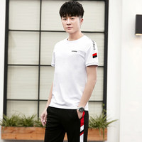 可晴尔休闲运动套装男夏季青少年韩版休闲服男装短袖t恤套装 白色 男士2XL/145-160斤