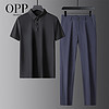 OPP运动套装男新款轻薄健身短袖套装男商务休闲两件套男 深蓝 M(95-100斤)