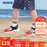 ROOKIE 童鞋男女童休闲老爹鞋2023新款儿童网眼透气易穿脱休闲鞋一脚蹬 黑色/大红 32