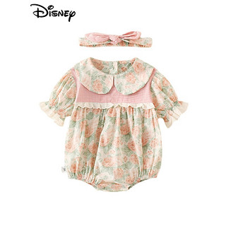 迪士尼（Disney）婴儿夏季碎花包屁衣新生儿女宝宝可爱连体衣夏装百天满月网红衣服 粉红色 73cm