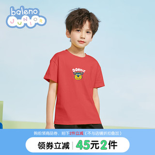 Baleno Junior班尼路童装2023春夏新款男女童百搭圆领短袖简约印花T恤上衣儿童 172R红-超飞 120cm