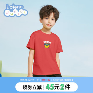 Baleno Junior班尼路童装2023春夏新款男女童百搭圆领短袖简约印花T恤上衣儿童 172R红-超飞 120cm