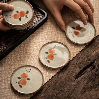 瓷牌茗茶具（cipaiming teaset）哥窑茶杯垫家用会客陶瓷垫片手绘开片茶具配件 哥窑手绘《双鱼》杯垫-单个装