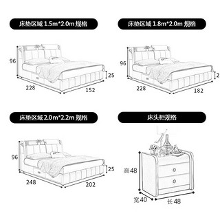 法岚卡（FLANCARD）真皮床现代简约双人床2米2.2米大床气动高箱储物皮床 真皮床+乳胶垫 1.5x2米无储物床