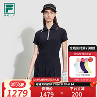 斐乐（FILA）高尔夫女子连衣裙2023夏季新款收腰荷叶裙摆高尔夫运动裙女士 深黑-BK 170/88A/L