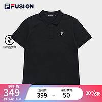 斐乐（FILA）FUSION潮牌男子短袖POLO衫2023年夏季翻领T恤休闲针织上衣 深黑-BK 170/92A/M