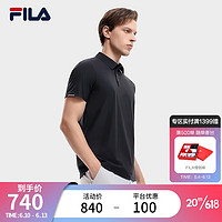 FILA 斐乐 官方男子针织短袖POLO衫2023秋季简约凉感商务休闲上衣 正黑色-BK 180/100A/XL