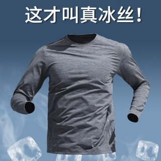 艾伦伯顿（Alen Botun）冰丝长袖t恤男夏季薄款速干衣宽松徒步骑行运动篮球训练健身上衣 201浅灰 M