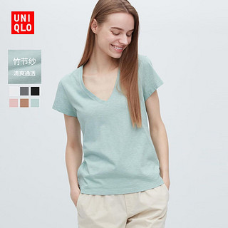 UNIQLO 优衣库 女士竹节纱V领T恤 456005