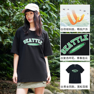 361°运动t恤女2023夏季新款宽松舒适情侣上衣圆领短T恤防蚊 超级黑 XL