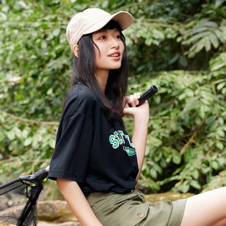 361°运动t恤女2023夏季新款宽松舒适情侣上衣圆领短T恤防蚊 超级黑 XL