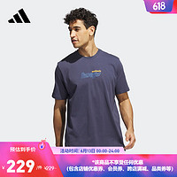 adidas阿迪达斯官方男夏新款印花篮球运动上衣圆领短袖T恤IM4621 暗藏青 A/S