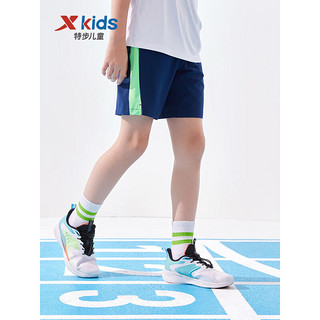 特步（XTEP）儿童童装男童跑步系列梭织运动五分裤 深奥蓝 130cm