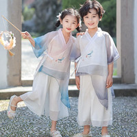 芯时代儿童汉服夏装男女童古装国学礼服幼儿园唐装中小学生演出服套装 2309奇幻粉色女生 90码
