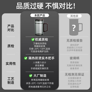 天喜（TIANXI）耐热玻璃泡茶杯木柄绿茶杯茶水分离过滤月牙杯办公室茶道喝茶杯 带盖青灰-550ml