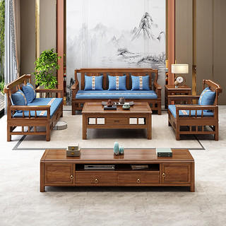 雨木现代中式实木沙发组合简约冬夏两用农村小户型经济型木质客厅家具 三人位（配坐垫抱枕）