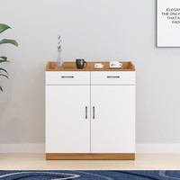 佐盛办公柜木质储物柜矮柜客厅餐边柜茶水柜浅胡桃+白色 双门双抽款