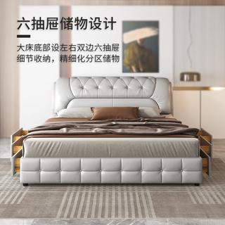 卡维蒙床双人床1.8m*2.0m现代简约卧室床主卧大床高箱床婚床储物真皮床 床+2柜+椰棕床垫 ②1.8x2米6抽屉床
