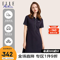 ELLE ACTIVE经典优雅POLO裙2023夏季新款时尚百搭休闲通勤显瘦翻领A字连衣裙 藏青色 XXL