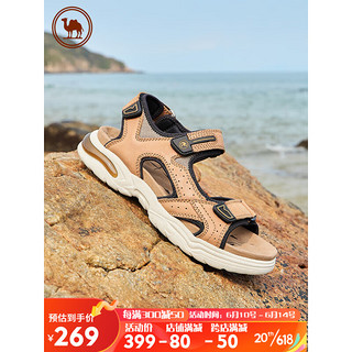 骆驼牌 户外男士休闲凉鞋透气舒适皮凉鞋软底沙滩鞋 P13M307017 沙色 40