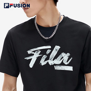 斐乐（FILA）FUSION斐乐潮牌男子短袖T恤2023夏新款基础简约时尚休闲上衣 深黑-BK 160/84A/XS