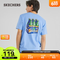 斯凯奇（Skechers）超市系列2023男女同款T恤衫LOGO印花圆领针织短袖L223U057 忧郁蓝/00J5 S