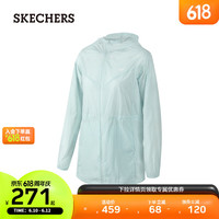 斯凯奇(Skechers)2023年女子中长款连帽外套轻盈速干运动上衣P223W116 冰爽蓝/01US 155/80A/S