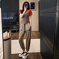 CMQ香港潮牌夏季美式炸街运动套装女新款修身显瘦时尚休闲短袖潮流两 图色两件套 S