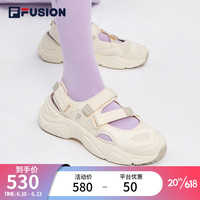 斐乐(FILA)FUSION斐乐玛丽珍凉鞋女鞋2023夏新款凉拖魔术贴海螺沙滩鞋 古白色/燕麦色-AO 36.5