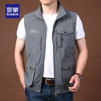 ROMON 罗蒙 马甲男春夏速干外套户外大码多口袋运动马甲钓鱼服男装 灰色 3XL
