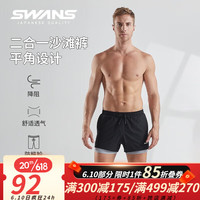 SWANS泳裤男士专业休闲沙滩裤大码防尴尬防晒舒适平角游泳裤 SKC271平角黑色 M码