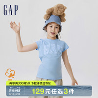 Gap女童夏季2023新款LOGO洋气纯棉短袖T恤622296儿童装印花上衣