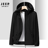 吉普（JEEP）冲锋夹克春秋季单层冲锋防风户外冲锋外套 XYL9816 女款黑色4XL