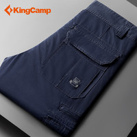KingCamp户外运动休闲裤男春秋季纯棉水洗多口袋工装长裤宽松大码直筒裤子 黑蓝色 32