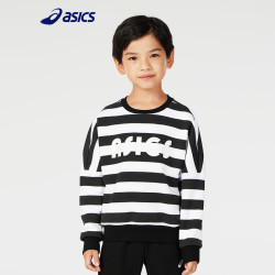 ASICS 亚瑟士 春夏款男女中大童儿童圆领条纹长袖休闲卫衣