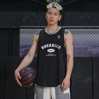 贵娇儿（GUIJIAOER）breakice美式篮球训练服无袖男T恤ncaa北卡蓝运动背心热身投篮服 破冰3.0运动背心-黑色 M(160-170高.100-120斤)