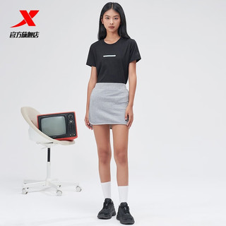 XTEP特步圆领短T女2023夏季新款透气轻薄运动T恤977228010469 正黑色 XL