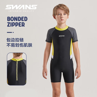 SWANS儿童泳衣男童连体速干防晒游泳衣专业训练冲浪服泳装 黑色 150