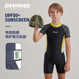 SWANS儿童泳衣男童连体速干防晒游泳衣专业训练冲浪服泳装 黑色 150