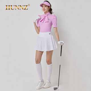 HUNNZ品牌高尔夫服装女装短袖t恤韩版修身高腰半身裙夏季高尔夫球服装 粉色上衣 S