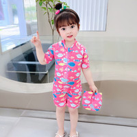 三彩马泳衣男女连体可爱可爱泳装带泳帽泡温泉游泳套装 小鱼粉色连体8871 M (15-25斤)