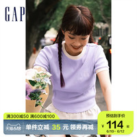 Gap女装正肩T恤辣妹风罗纹针织短袖夏季2023新款598246 淡紫色 170/108A(XL)